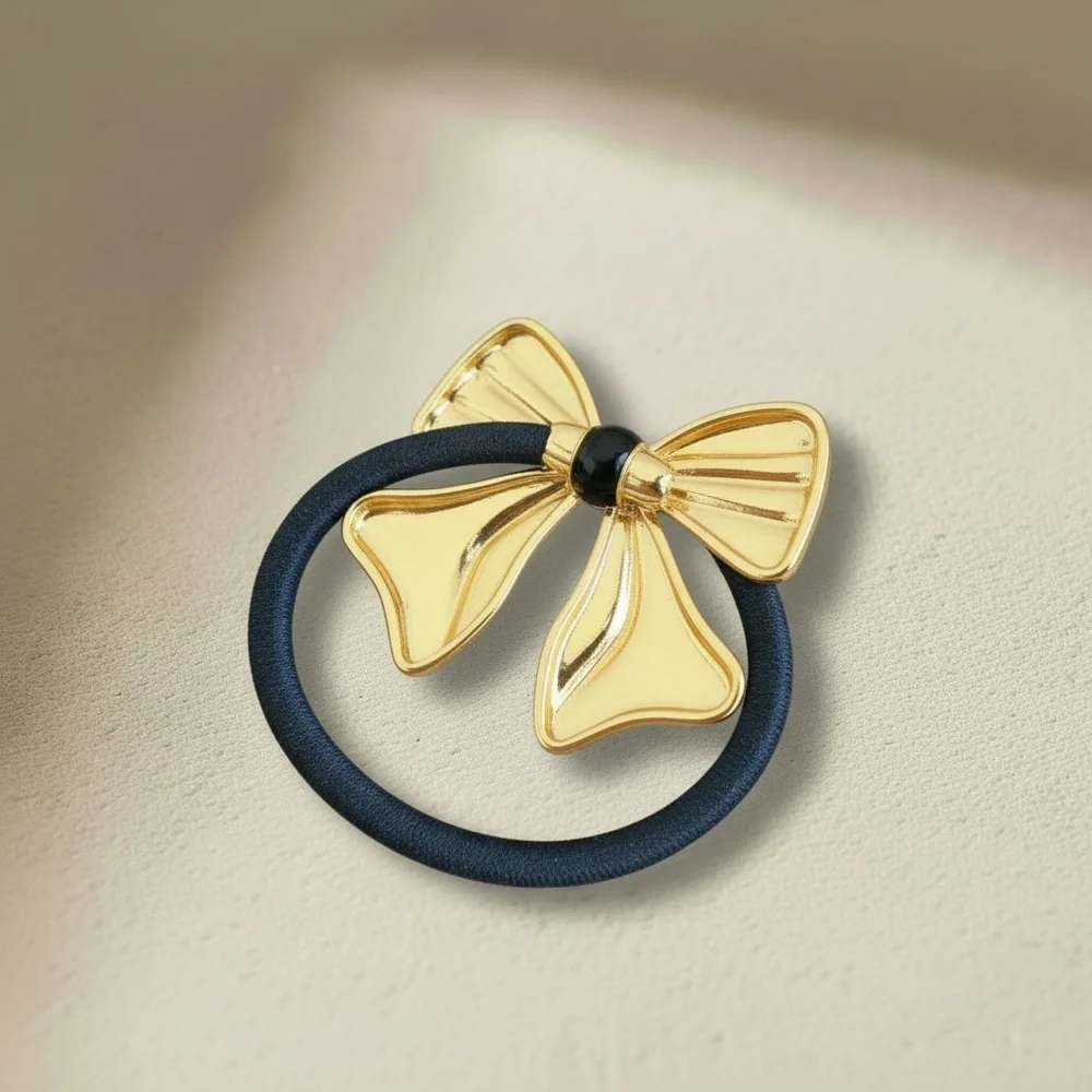 18K Gold Plated Stainless Steel Sculptural Bow Ponytail Cuff Hair Tie
